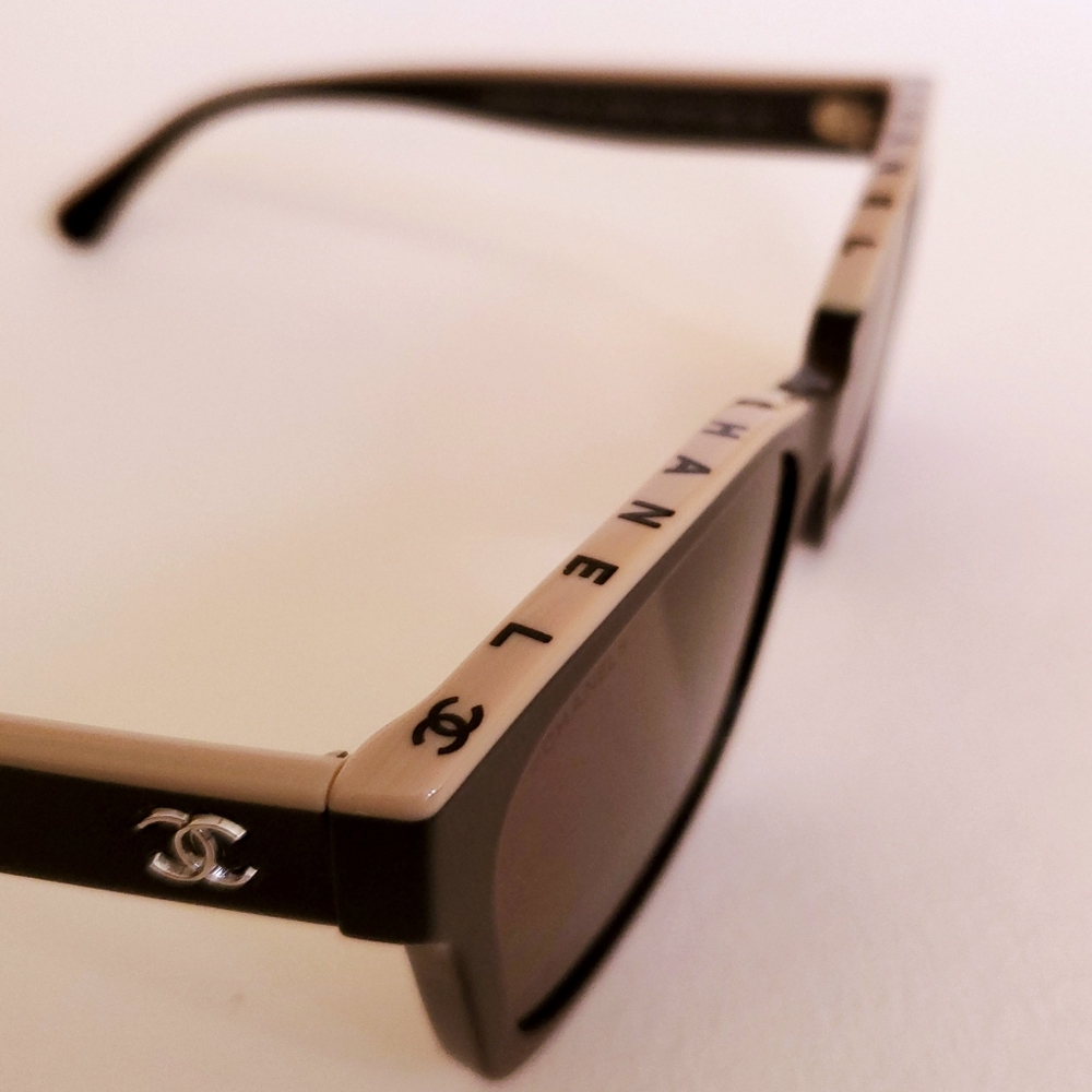 Chanel black and beige square sunglasses